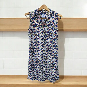 CABI Navy Amour Heart Chain Print Sleeveless Shirt Dress XS Sheer Lightweight